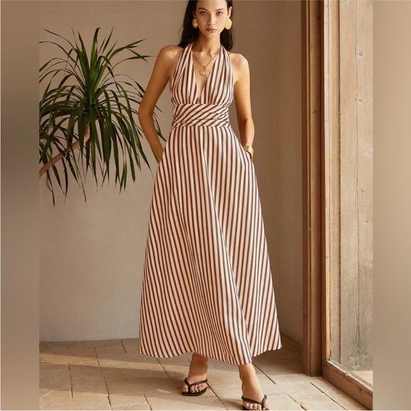 Commense Stripe Halter Maxi Dress NWT Size Large Halter Double Lined - Picture 1 of 3